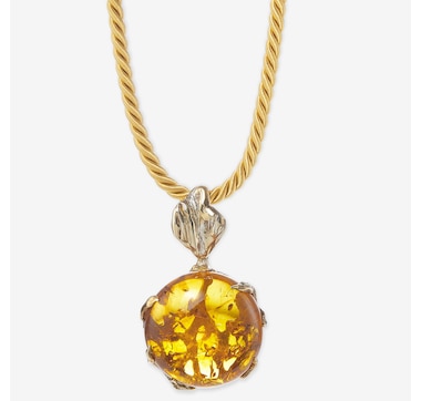 Amber Extraordinaire Sterling Silver Gallery Collection Large Amber Stone Pendant