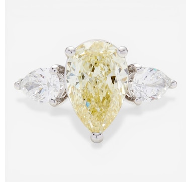 EVERA Diamonds 14K White Gold Pear Shape Yellow &amp; White Diamond Ring