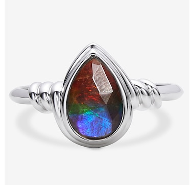 Canadian Ammolite Gems Sterling Silver Shaped Ammolite Statement Ring