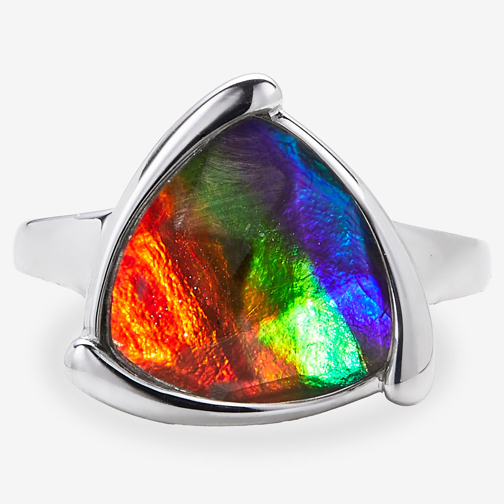 Canadian Ammolite Gems Sterling Silver Ammolite Trillion Statement
