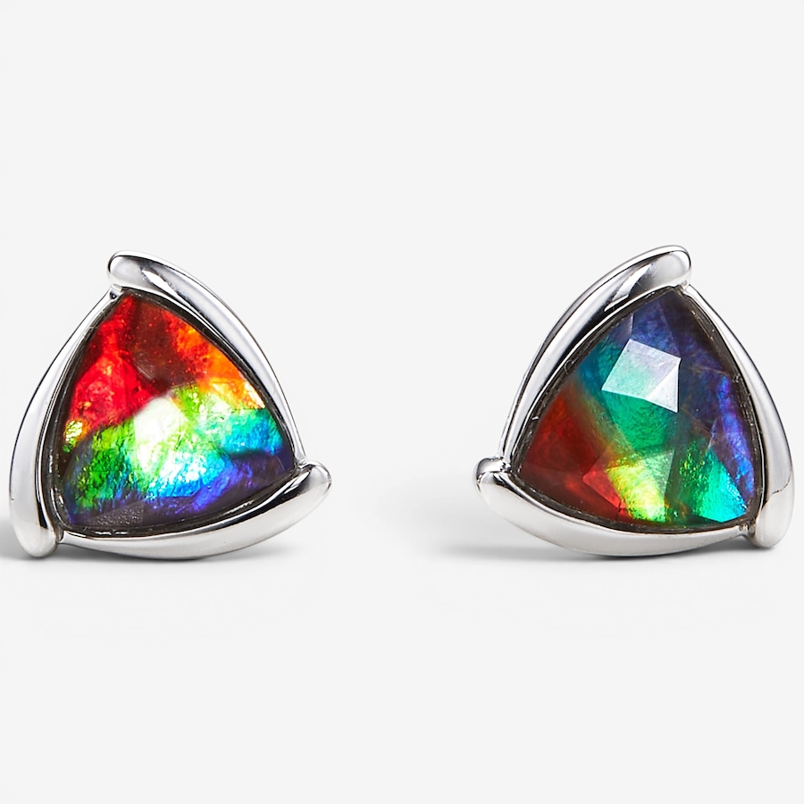 Image 116293.jpg, Product 116-293 / Price $479.99, Canadian Ammolite Gems Sterling Silver Ammolite Trillion Statement Stud Earrings from Canadian Ammolite Gems on TSC.ca's Jewellery department