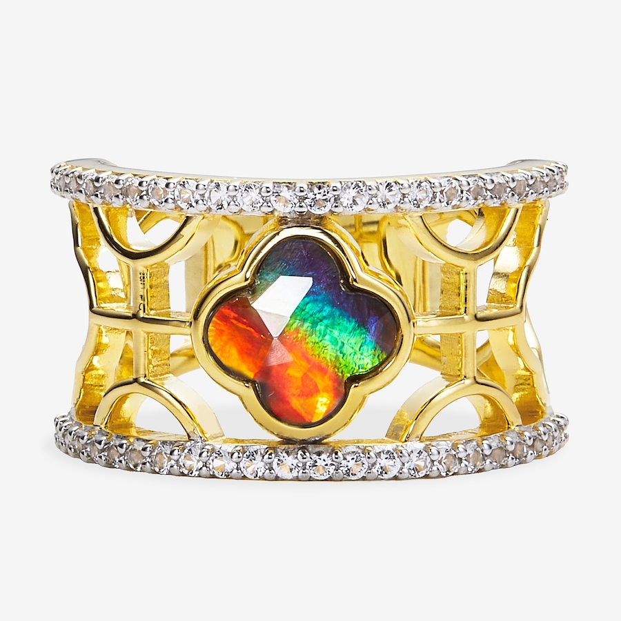 Image 116295.jpg, Product 116-295 / Price $529.99, Canadian Ammolite Gems Sterling Silver Yellow Gold Plated Ammolite Clover Ring from Canadian Ammolite Gems on TSC.ca's Jewellery department