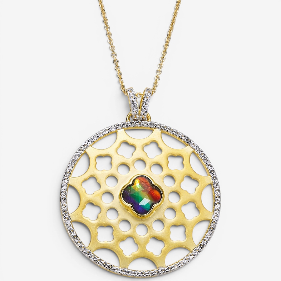 Image 116296.jpg, Product 116-296 / Price $729.99, Canadian Ammolite Gems Sterling Silver Yellow Gold Plated Clover Ammolite Pendant With Chain from Canadian Ammolite Gems on TSC.ca's Jewellery department