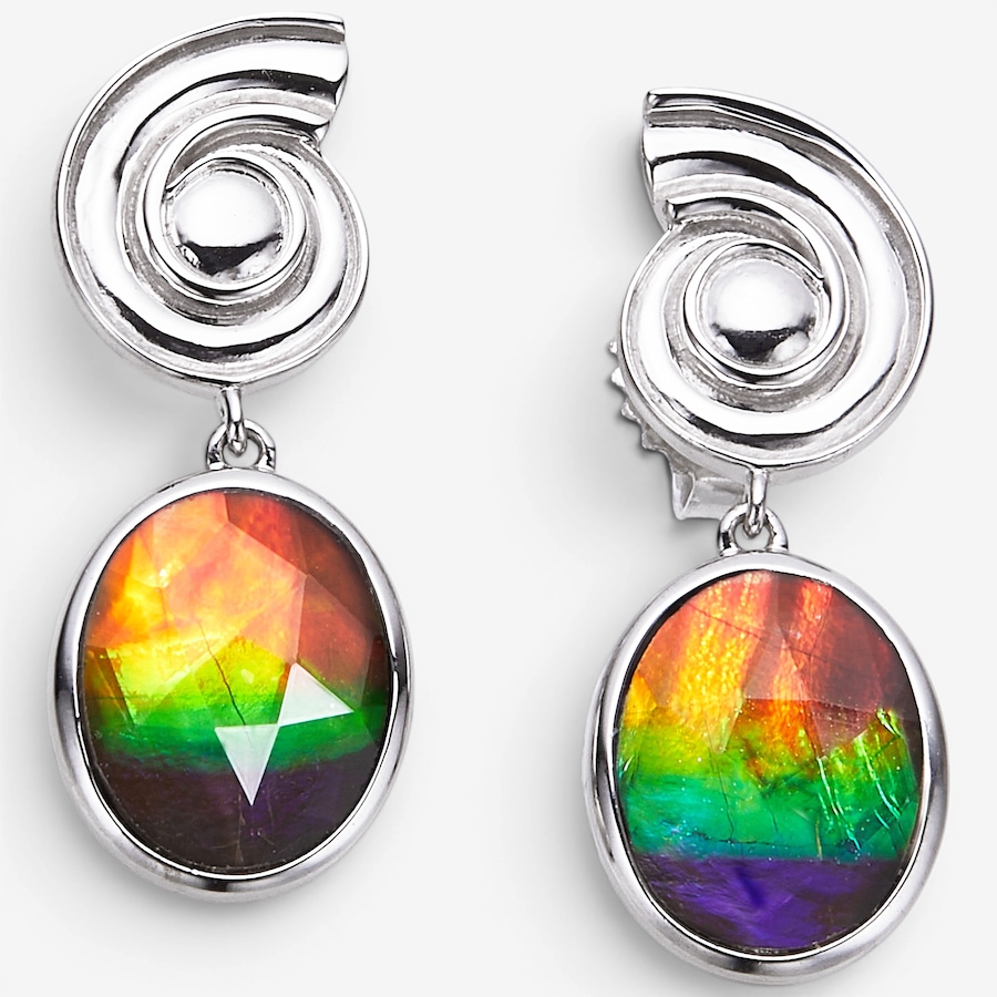 Image 116297_RHOP.jpg, Product 116-297 / Price $499.99, Canadian Ammolite Gems Sterling Silver Oval Ammolite Dangle Earrings from Canadian Ammolite Gems on TSC.ca's Jewellery department