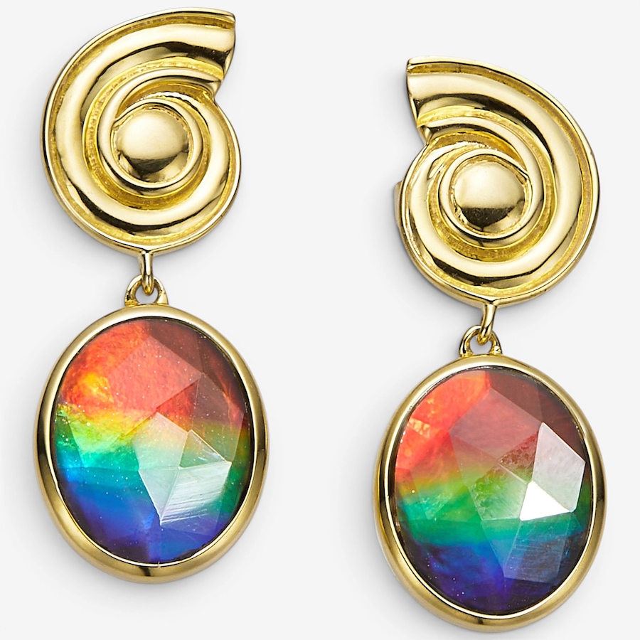 Image 116297_YGP.jpg, Product 116-297 / Price $499.99, Canadian Ammolite Gems Sterling Silver Oval Ammolite Dangle Earrings from Canadian Ammolite Gems on TSC.ca's Jewellery department