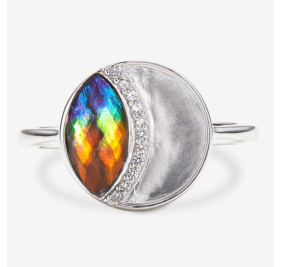 Image 116299_RHOP.jpg, Product 116-299 / Price $449.99, Canadian Ammolite Gems Sterling Silver Marquise Ammolite Ring With White Topaz Accents from Canadian Ammolite Gems on TSC.ca's Jewellery department