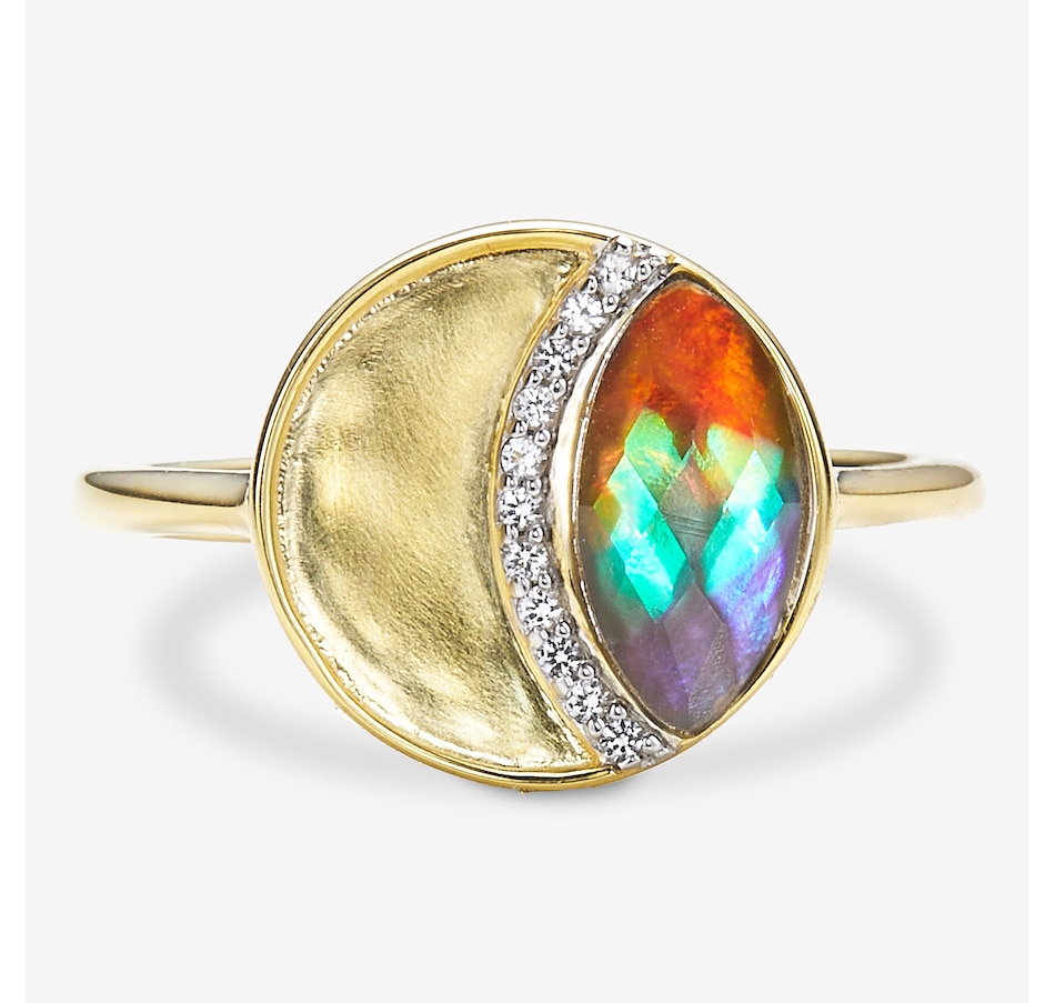 Image 116299_YGP.jpg, Product 116-299 / Price $449.99, Canadian Ammolite Gems Sterling Silver Marquise Ammolite Ring With White Topaz Accents from Canadian Ammolite Gems on TSC.ca's Jewellery department