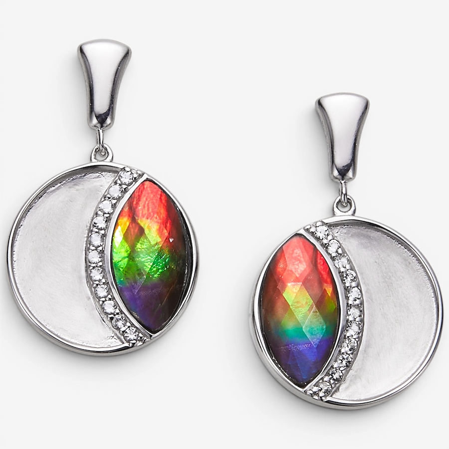 Image 116300_RHOP.jpg, Product 116-300 / Price $599.99, Canadian Ammolite Gems Sterling Silver Marquise Ammolite With White Topaz Accent Earrings from Canadian Ammolite Gems on TSC.ca's Jewellery department