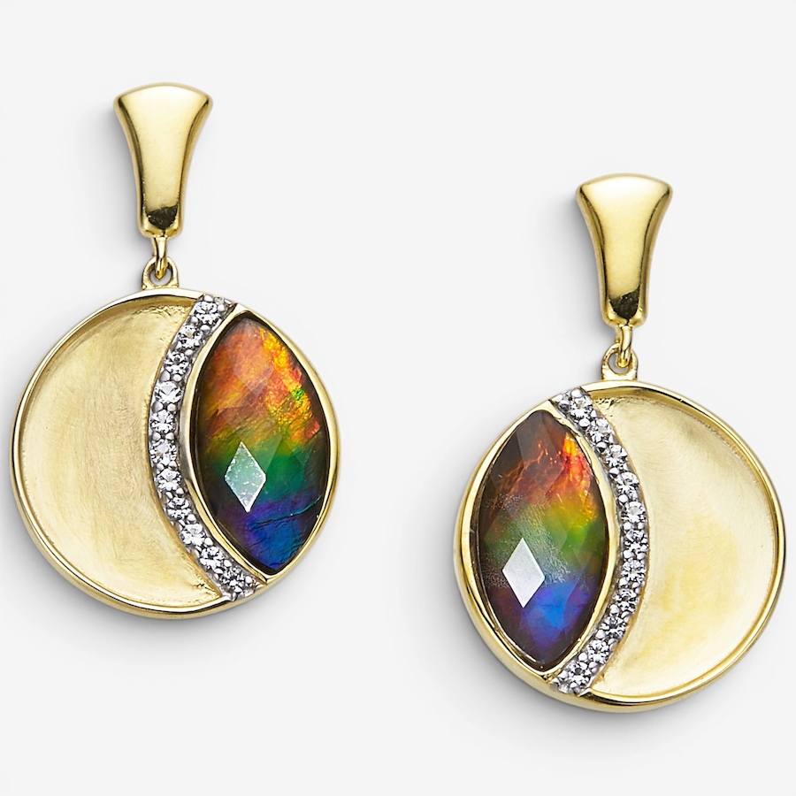 Image 116300_YGP.jpg, Product 116-300 / Price $599.99, Canadian Ammolite Gems Sterling Silver Marquise Ammolite With White Topaz Accent Earrings from Canadian Ammolite Gems on TSC.ca's Jewellery department