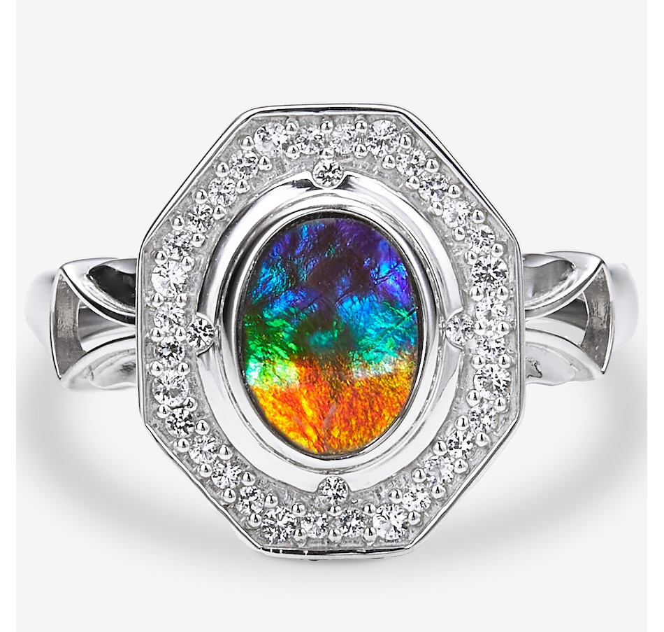Image 116304_RHOP.jpg, Product 116-304 / Price $499.99, Canadian Ammolite Gems Sterling Silver Oval Ammolite Ring With White Topaz from Canadian Ammolite Gems on TSC.ca's Jewellery department
