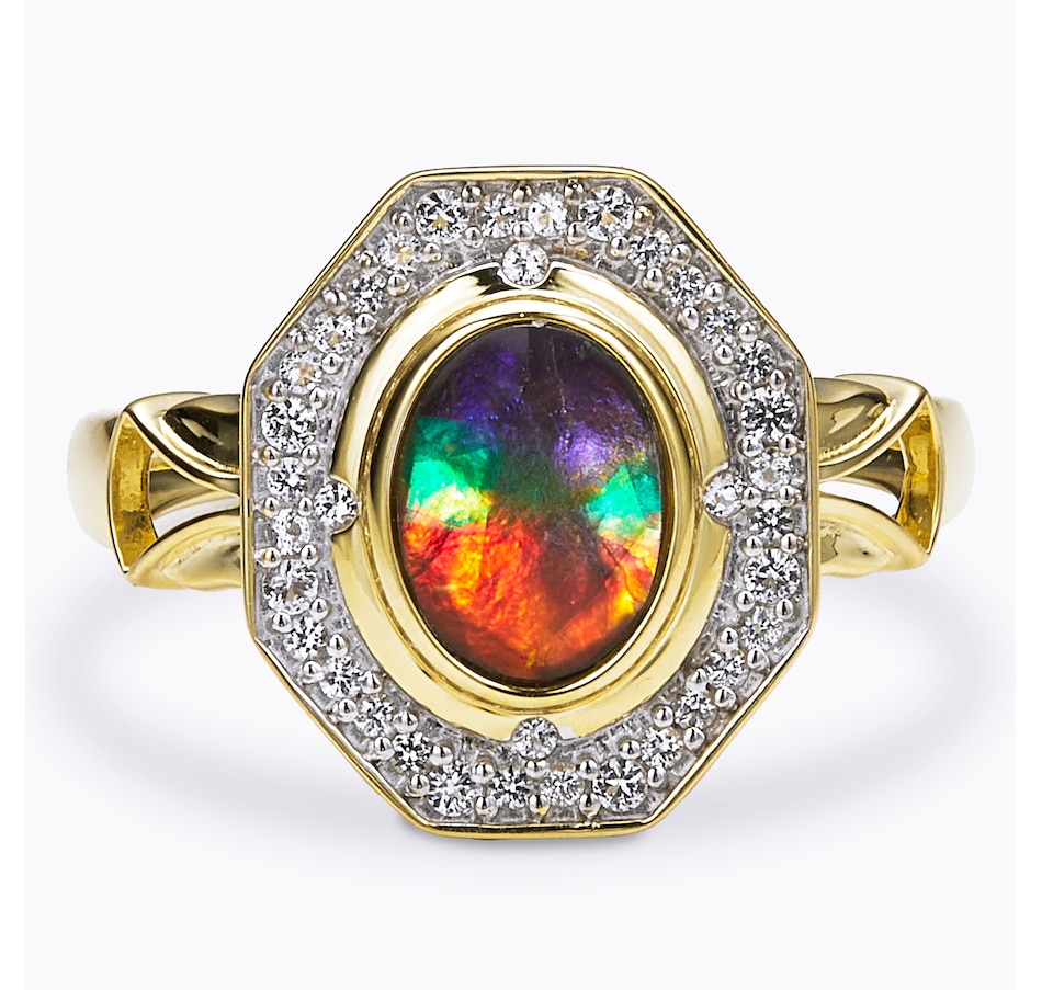 Image 116304_YGP.jpg, Product 116-304 / Price $499.99, Canadian Ammolite Gems Sterling Silver Oval Ammolite Ring With White Topaz from Canadian Ammolite Gems on TSC.ca's Jewellery department