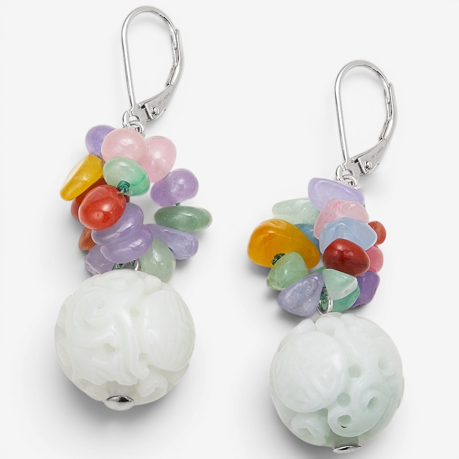 Image 116493.jpg, Product 116-493 / Price $159.99, Roz Kwan Sterling Silver Carved Green Jade Bead Multicolour Jade Chips Earrings from Roz Kwan Jewellery Collection on TSC.ca's Jewellery department
