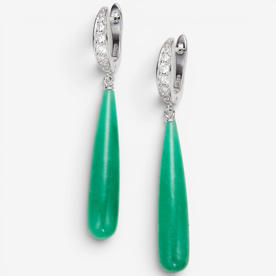Image 116494.jpg, Product 116-494 / Price $139.99, Roz Kwan Sterling Silver Elongated Teardrop Green Jade And White Zircon Earrings from Roz Kwan Jewellery Collection on TSC.ca's Jewellery department