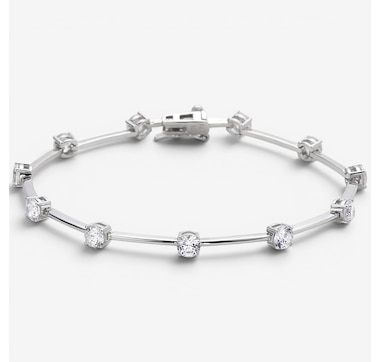 Diamonelle Sterling Silver Rhodium Plate 4mm Round Diamonelle Station Bracelet