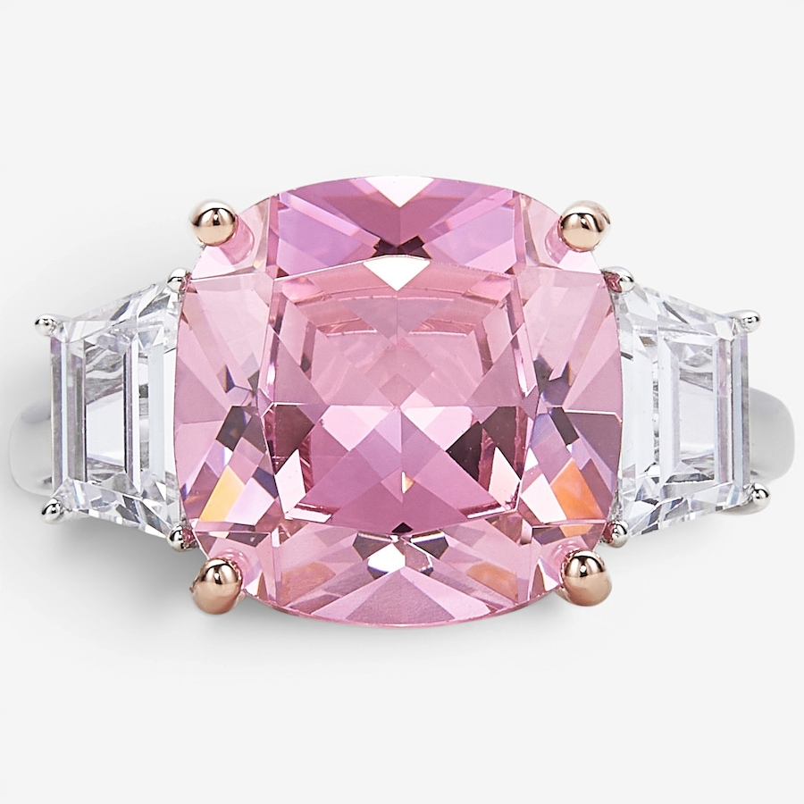 Image 116541.jpg, Product 116-541 / Price $189.99, Diamonelle Sterling Silver Two Tone Pink Cushion & Baguette 3 Stone Diamonelle Ring from Diamonelle on TSC.ca's Jewellery department