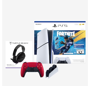 PS5 Slim Standard Fortnite Bundle with Headset, Charging Station and Extra Controller