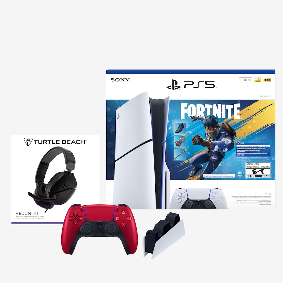 Image 117509.jpg, Product 117-509 / Price $819.99, PS5 Slim Standard Fortnite Bundle with Headset, Charging Station and Extra Controller from PlayStation on TSC.ca's Electronics department