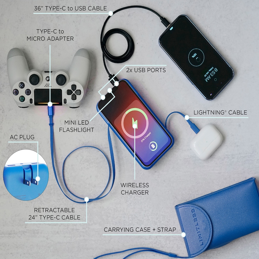 Image 118007_ALTMORE14.jpg, Product 118-007 / Price $69.99, Limitless Elite 15,000-mAh Power Bank with Wall Plug, Built-In Cables, Digital Display and Wireless Charging from Limitless on TSC.ca's Electronics department