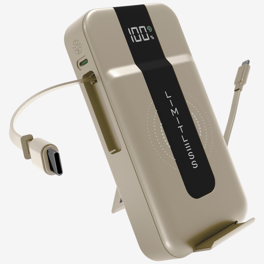 Image 118007_COF.jpg, Product 118-007 / Price $69.99, Limitless Elite 15,000-mAh Power Bank with Wall Plug, Built-In Cables, Digital Display and Wireless Charging from Limitless on TSC.ca's Electronics department