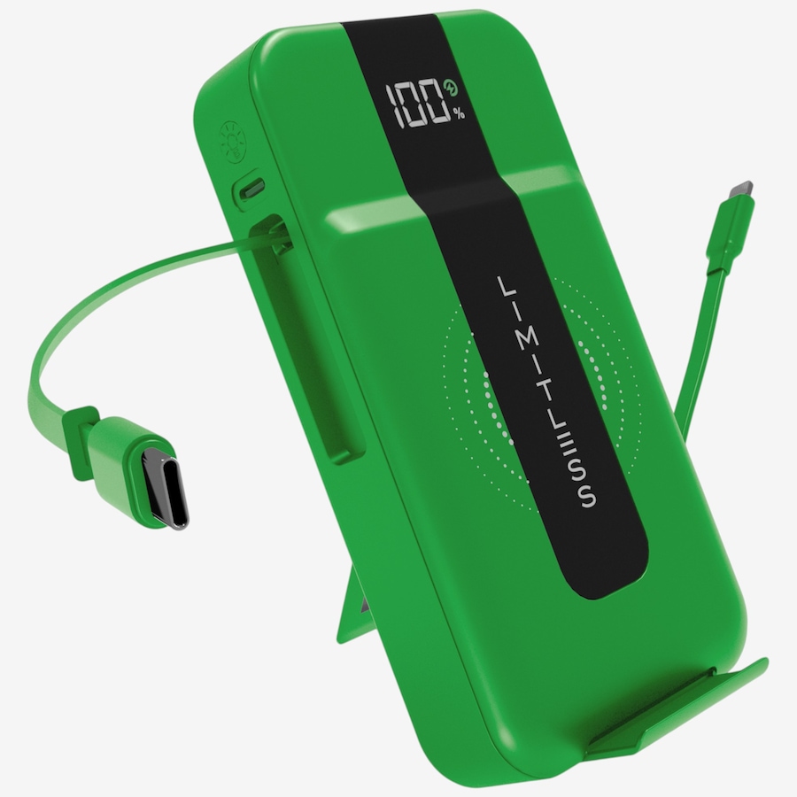 Image 118007_GRN.jpg, Product 118-007 / Price $69.99, Limitless Elite 15,000-mAh Power Bank with Wall Plug, Built-In Cables, Digital Display and Wireless Charging from Limitless on TSC.ca's Electronics department