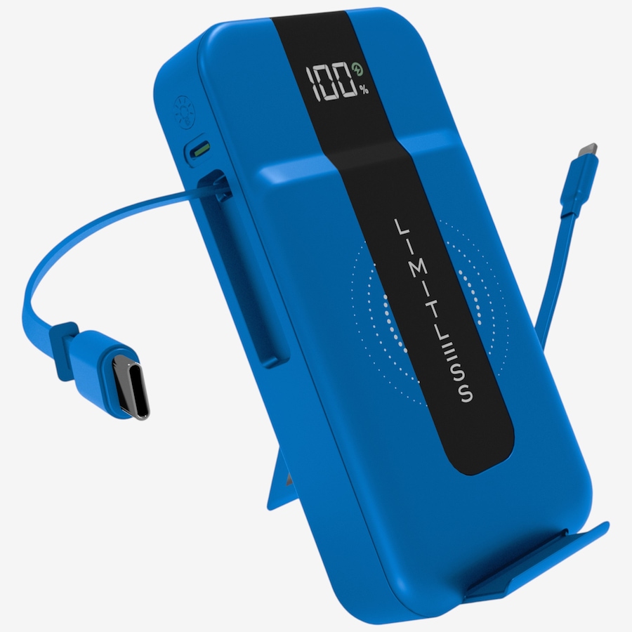 Image 118007_NVY.jpg, Product 118-007 / Price $69.99, Limitless Elite 15,000-mAh Power Bank with Wall Plug, Built-In Cables, Digital Display and Wireless Charging from Limitless on TSC.ca's Electronics department