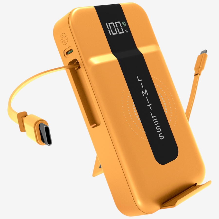 Image 118007_ORA.jpg, Product 118-007 / Price $69.99, Limitless Elite 15,000-mAh Power Bank with Wall Plug, Built-In Cables, Digital Display and Wireless Charging from Limitless on TSC.ca's Electronics department