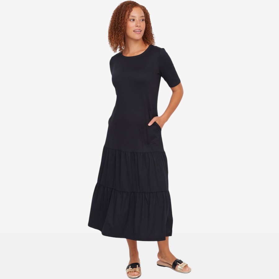 Image 118727_BLK.jpg, Product 118-727 / Price $49.88, Cuddl Duds Flexwear Solid Tiered Hem Maxi Dress from Cuddl Duds on TSC.ca's Fashion department