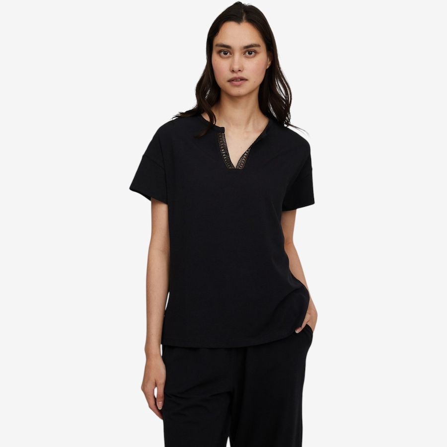Image 118728_BLK.jpg, Product 118-728 / Price $24.88, Cuddl Duds Cottonwear+ Lace Trim Split Neck Tee from Cuddl Duds  on TSC.ca's Fashion department