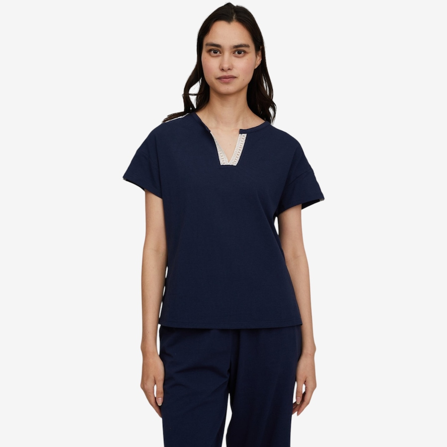 Image 118728_DSBLU.jpg, Product 118-728 / Price $24.88, Cuddl Duds Cottonwear+ Lace Trim Split Neck Tee from Cuddl Duds  on TSC.ca's Fashion department