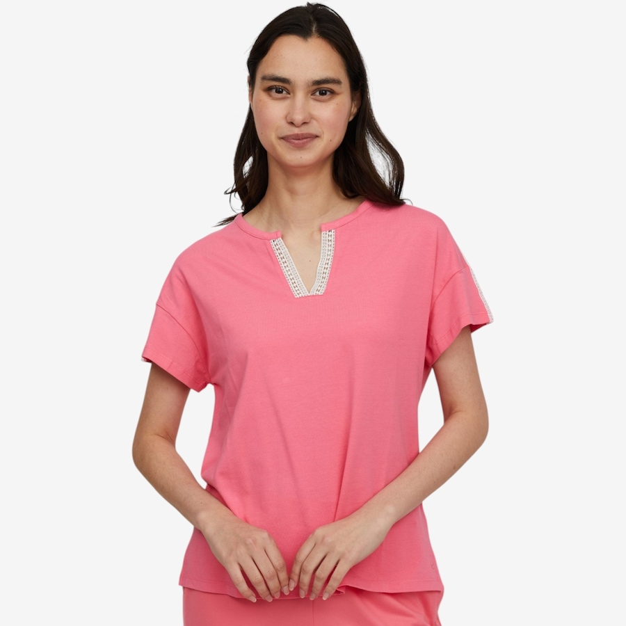 Image 118728_PKLE.jpg, Product 118-728 / Price $24.88, Cuddl Duds Cottonwear+ Lace Trim Split Neck Tee from Cuddl Duds  on TSC.ca's Fashion department