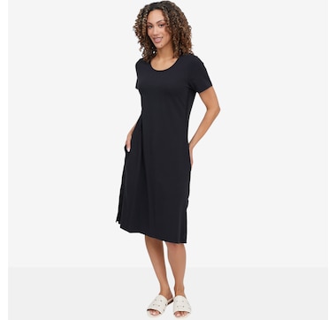 Cuddl Duds Cottonwear  Solid Lace Trim Midi Tee Lounge Dress
