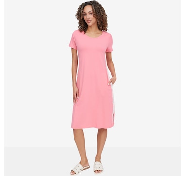 Cuddl Duds Cottonwear  Solid Lace Trim Midi Tee Lounge Dress