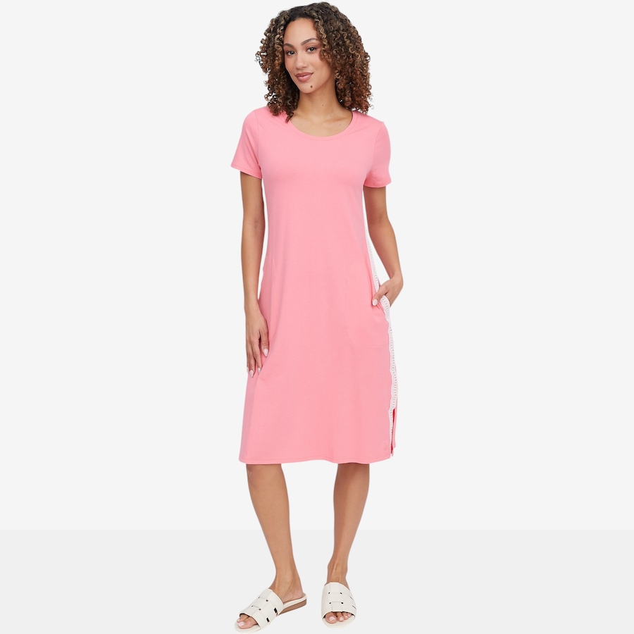 Image 118737_LPK.jpg, Product 118-737 / Price $39.88, Cuddl Duds Cottonwear+ Solid Lace Trim Midi Tee Lounge Dress from Cuddl Duds on TSC.ca's Fashion department