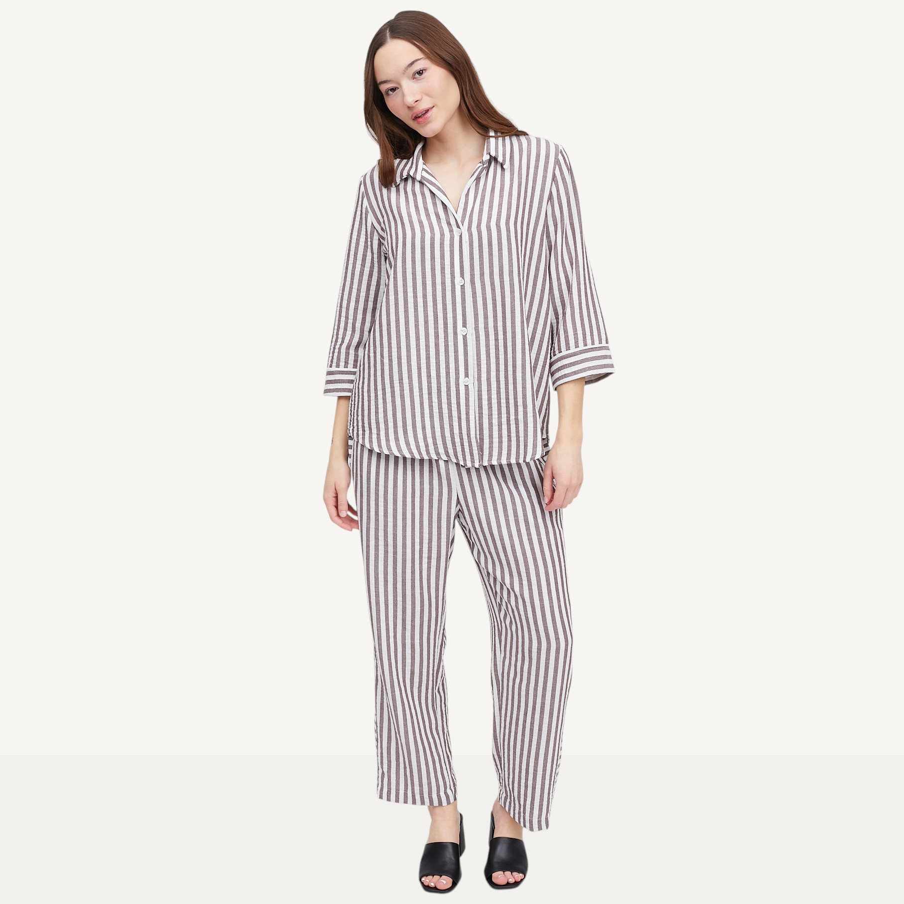 Kim & Co. Striped Linen Feel Olivia 3/4 Sleeve Relaxed Shirt - TSC.ca