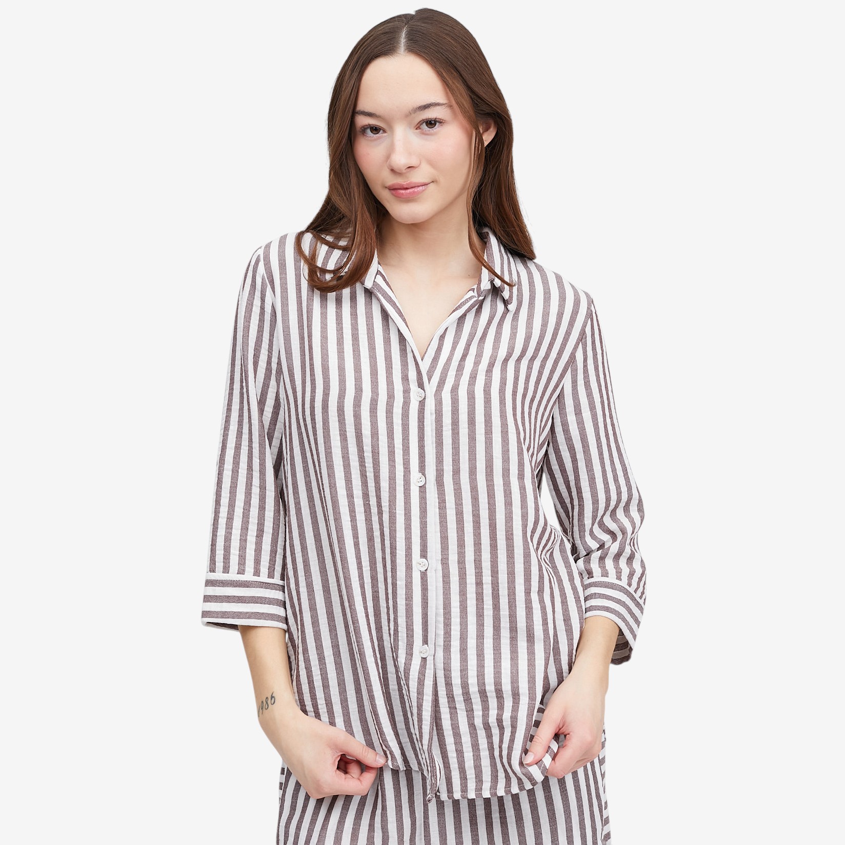 Kim & Co. Striped Linen Feel Olivia 3/4 Sleeve Relaxed Shirt - TSC.ca