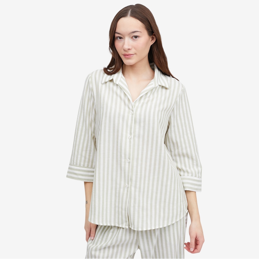 Image 118841_CELEU.jpg, Product 118-841 / Price $49.88, Kim & Co. Striped Linen Feel Olivia 3/4 Sleeve Relaxed Shirt from Kim & Co. on TSC.ca's Fashion department