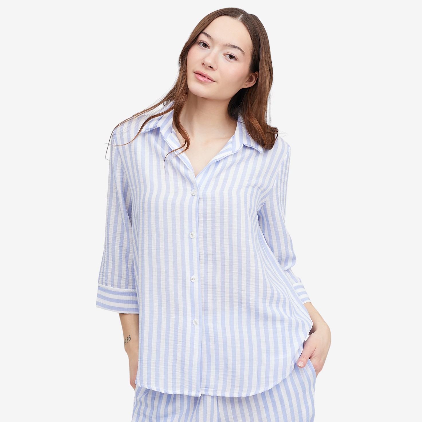 Kim & Co. Striped Linen Feel Olivia 3/4 Sleeve Relaxed Shirt - TSC.ca