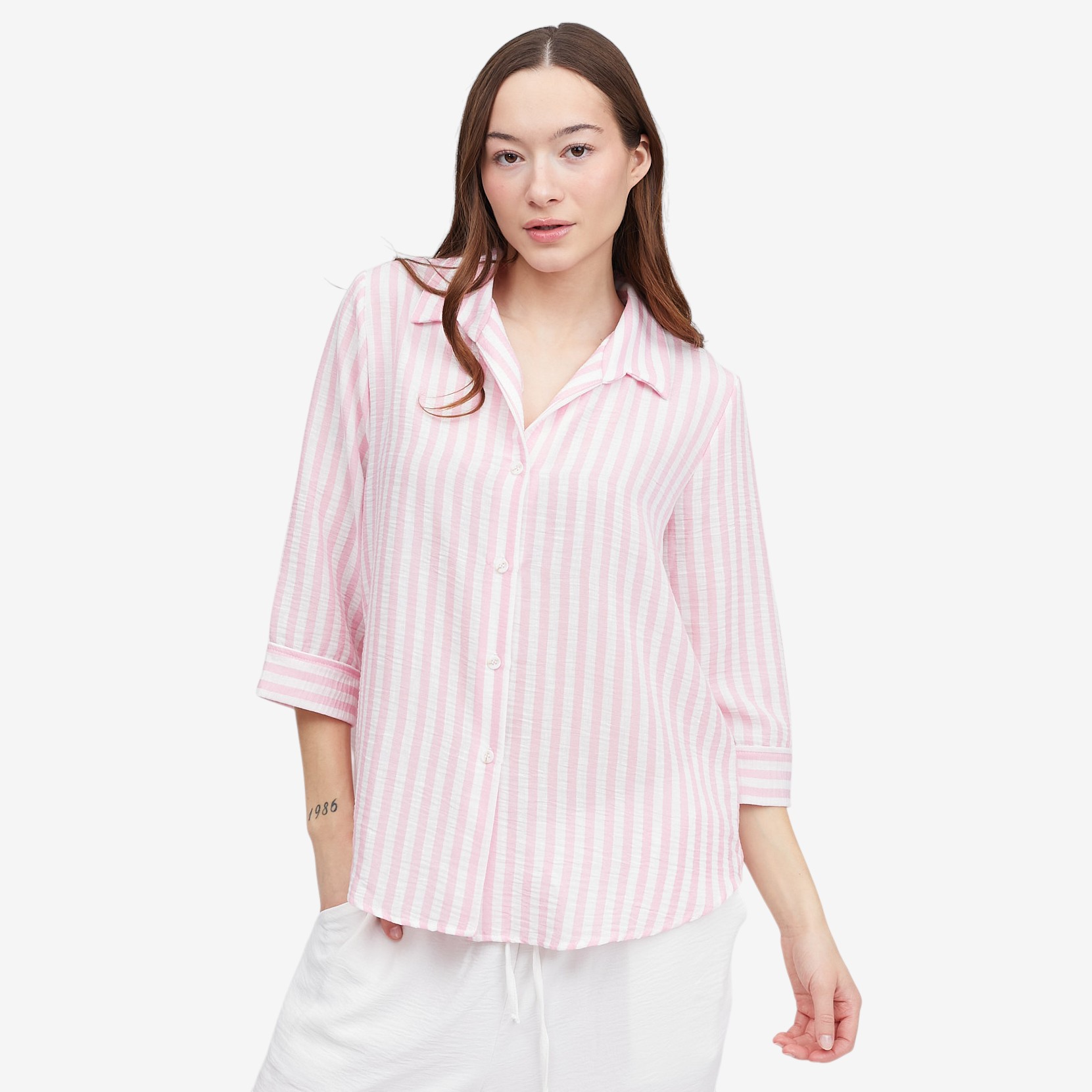 Kim & Co. Striped Linen Feel Olivia 3/4 Sleeve Relaxed Shirt - TSC.ca