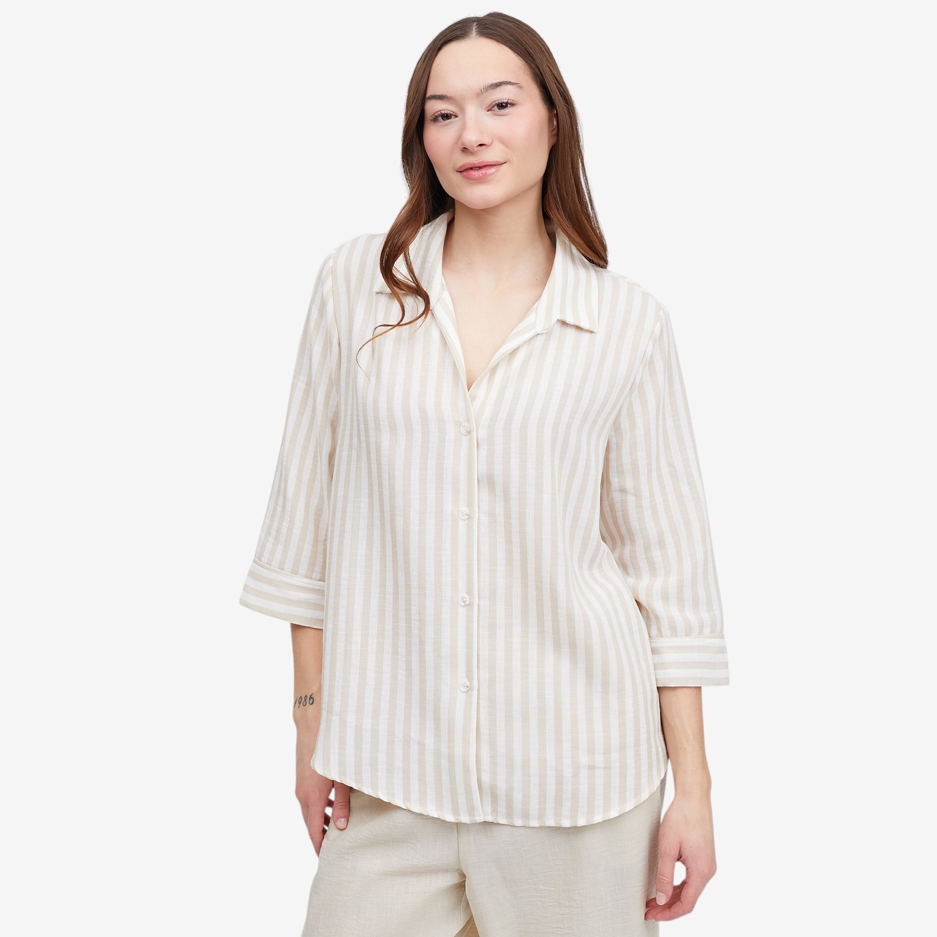 Kim & Co. Striped Linen Feel Olivia 3/4 Sleeve Relaxed Shirt - TSC.ca
