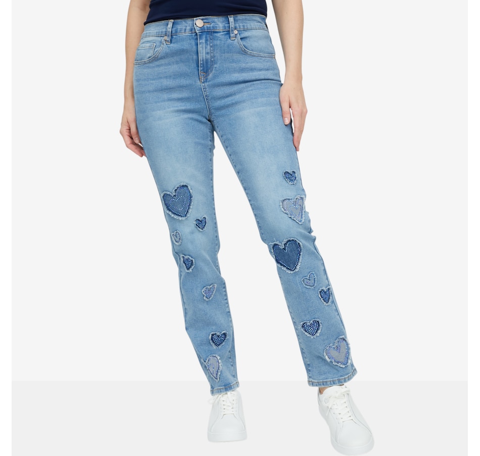 Image 118900_CHA.jpg, Product 118-900 / Price $104.88, Diane Gilman New Classic Stretch Heart Patch Straight Leg Jean from DG2 by Diane Gilman on TSC.ca's Fashion department