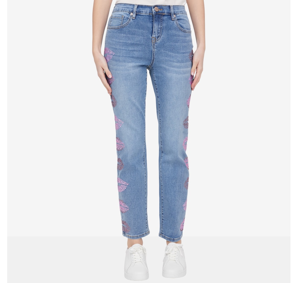 Image 118911_CHA.jpg, Product 118-911 / Price $119.90, Diane Gilman New Classic Stretch Rhinestone Kiss Straight Leg Jean from DG2 by Diane Gilman on TSC.ca's Fashion department