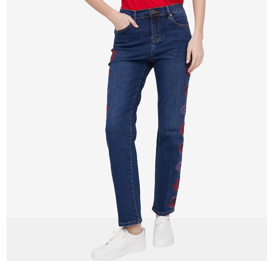 Image 118911_ID.jpg, Product 118-911 / Price $119.90, Diane Gilman New Classic Stretch Rhinestone Kiss Straight Leg Jean from DG2 by Diane Gilman on TSC.ca's Fashion department