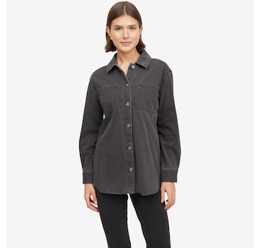 Nina Leonard Stretch Knit Denim Collared Shirt