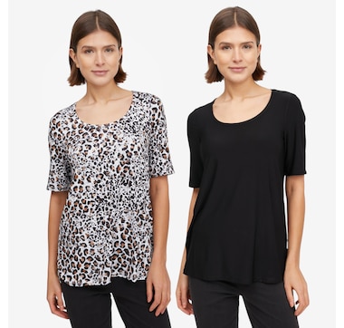 Nina Leonard Elbow Sleeve Scoop Neck Tops: 2-Pack