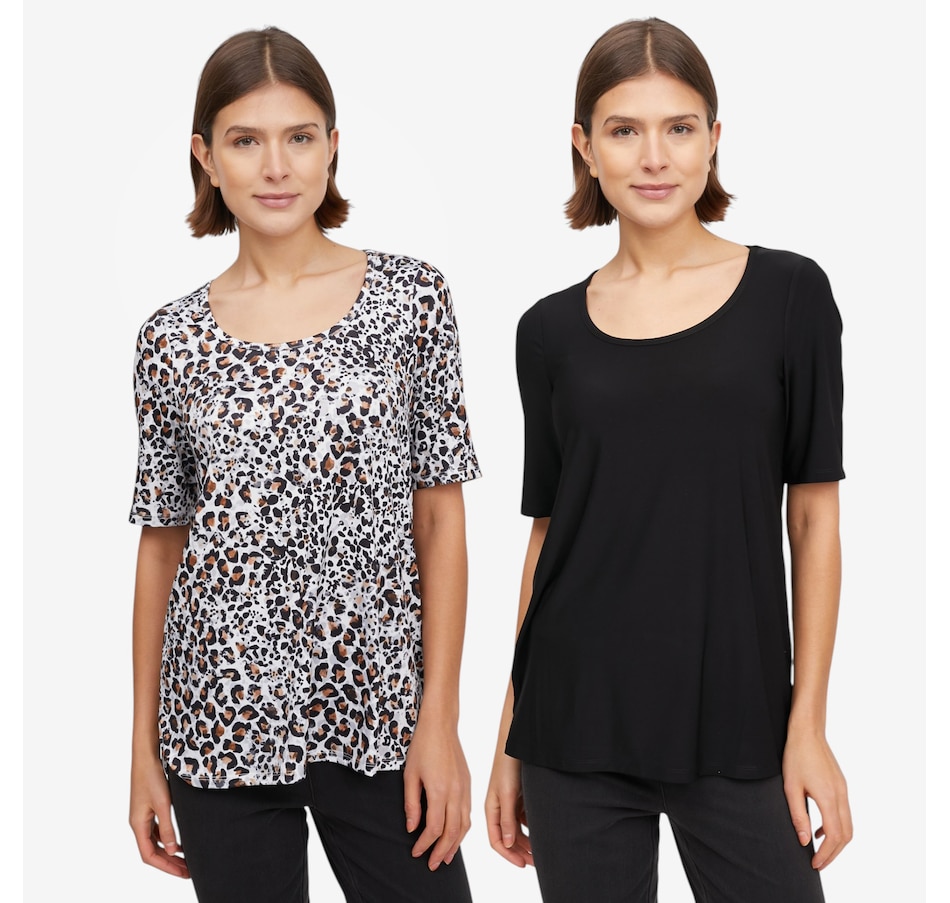 Image 118922_BLK.jpg, Product 118-922 / Price $69.99, Nina Leonard Elbow Sleeve Scoop Neck Tops: 2-Pack from Nina Leonard on TSC.ca's Fashion department