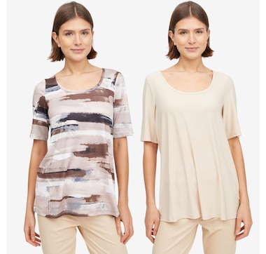 Nina Leonard Elbow Sleeve Scoop Neck Tops: 2-Pack
