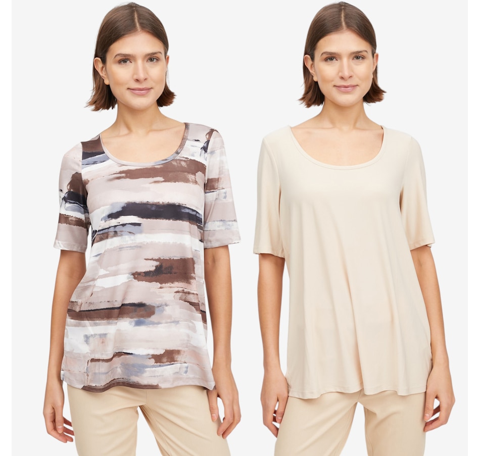 Image 118922_STN.jpg, Product 118-922 / Price $69.99, Nina Leonard Elbow Sleeve Scoop Neck Tops: 2-Pack from Nina Leonard on TSC.ca's Fashion department