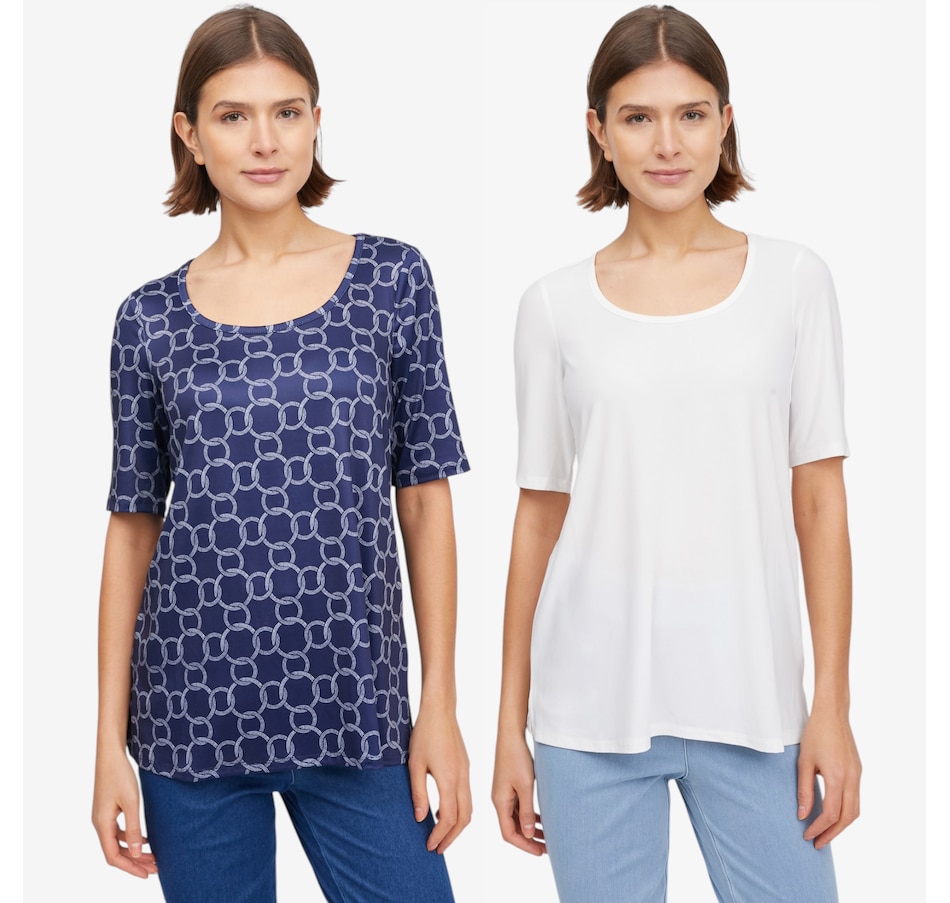 Image 118922_WHT.jpg, Product 118-922 / Price $69.99, Nina Leonard Elbow Sleeve Scoop Neck Tops: 2-Pack from Nina Leonard on TSC.ca's Fashion department