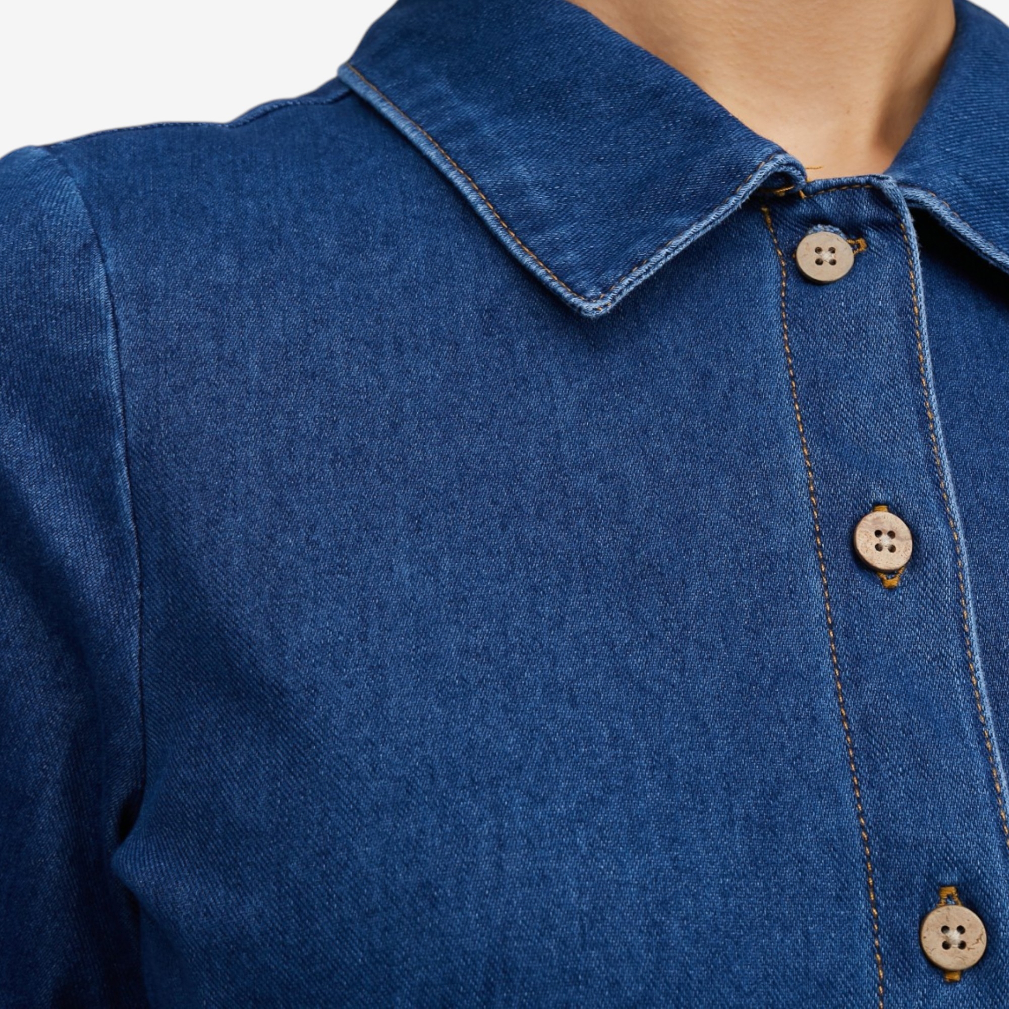 Nina Leonard Collared Button Front Knit Denim Shirtdress - TSC.ca