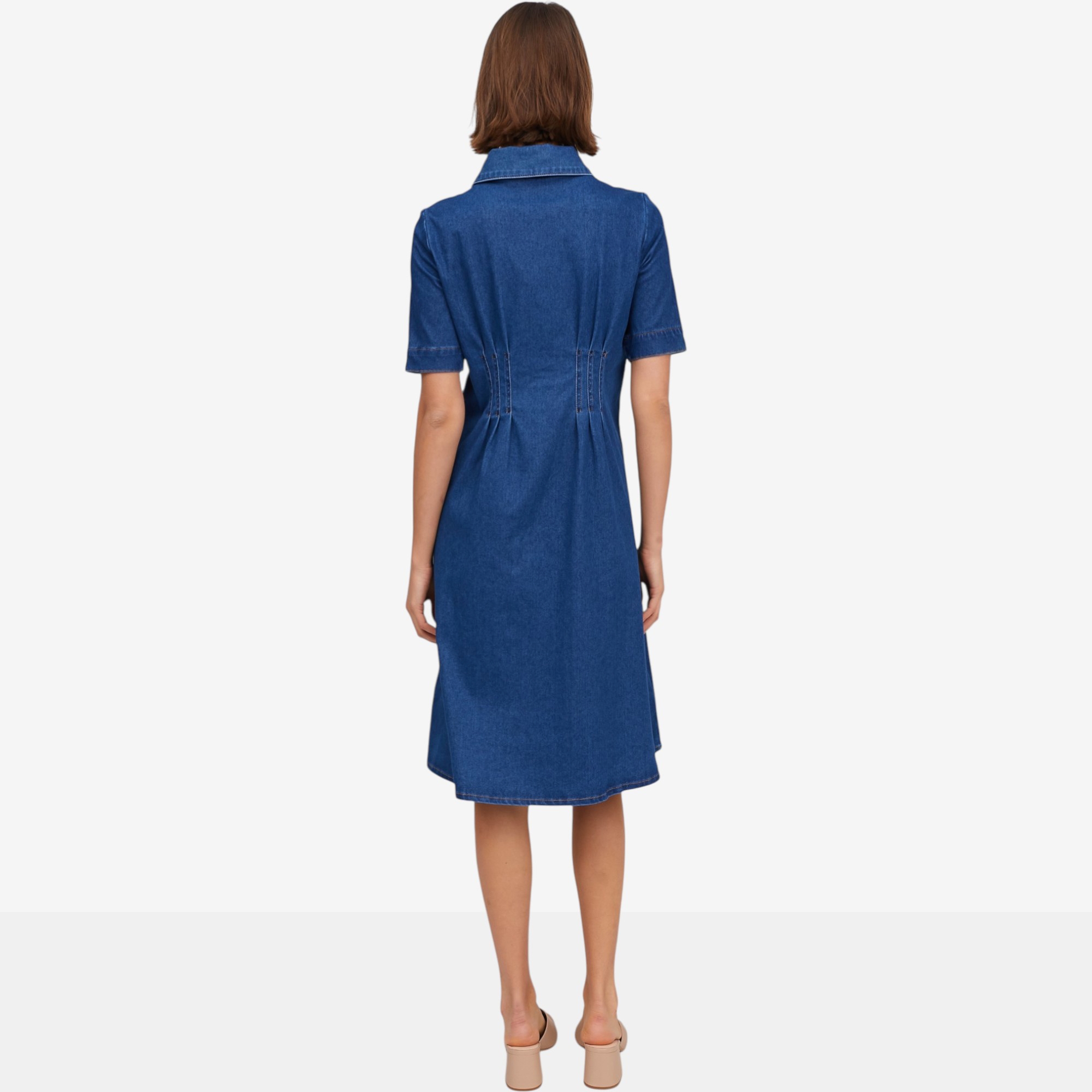 Nina Leonard Collared Button Front Knit Denim Shirtdress - TSC.ca